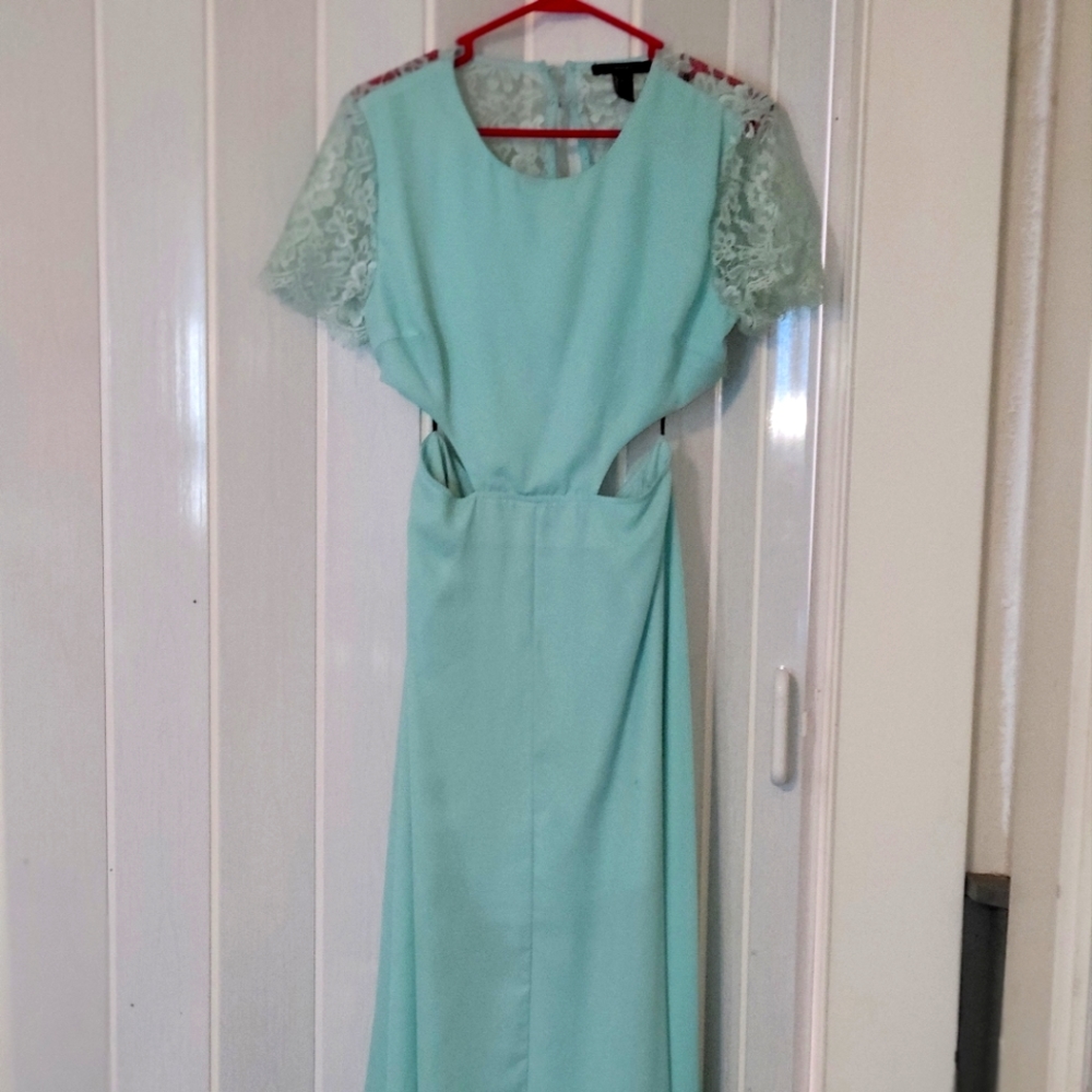 Beautiful formal back lace mint green long dress